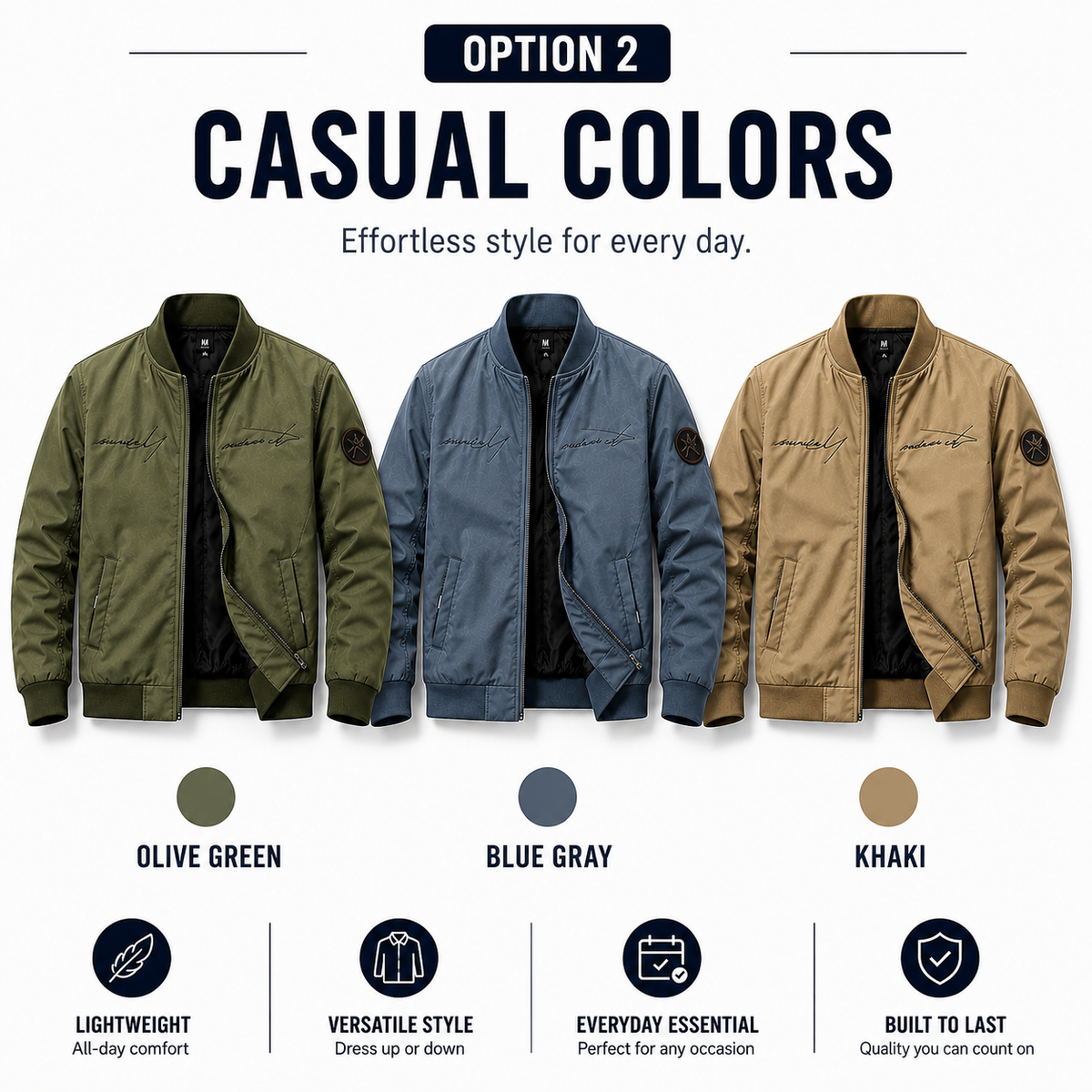 Men’s Casual Bomber Jacket – Lightweight Full-Zip Everyday Jacket with Pockets
