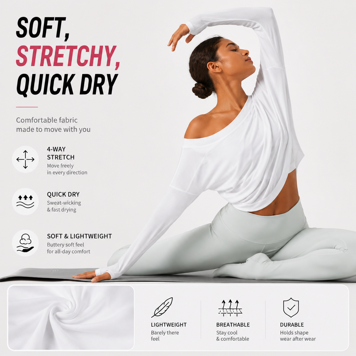 Women’s One Shoulder Long Sleeve Workout Top with Built-In Bra & Thumb Holes