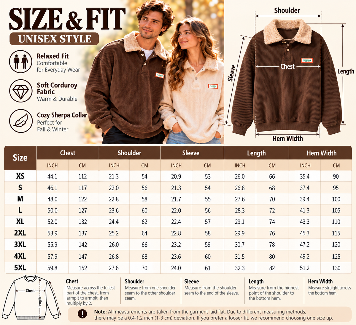 Unisex Vintage Corduroy Pullover Sweatshirt with Cozy Sherpa Collar