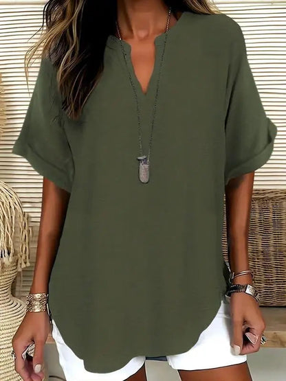 ⏰Final 3 hours 80% OFF🔥Women's Plain Short Sleeve Blouse, Casual Solid Color Top for Daily Wear, Ladies Clothes for All Seasons