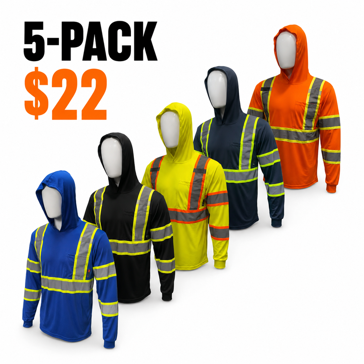5 PACK SHIRT ST908 High Visibility Hoodie Long Sleeve Safety Shirt