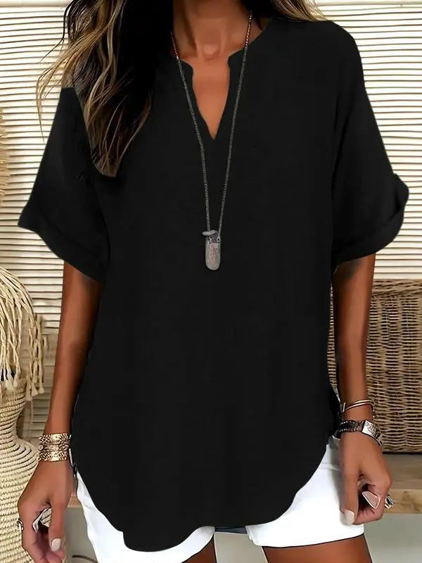 ⏰Final 3 hours 80% OFF🔥Women's Plain Short Sleeve Blouse, Casual Solid Color Top for Daily Wear, Ladies Clothes for All Seasons