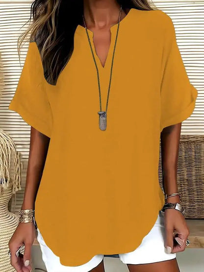 ⏰Final 3 hours 80% OFF🔥Women's Plain Short Sleeve Blouse, Casual Solid Color Top for Daily Wear, Ladies Clothes for All Seasons