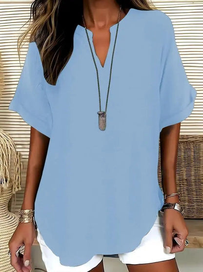 ⏰Final 3 hours 80% OFF🔥Women's Plain Short Sleeve Blouse, Casual Solid Color Top for Daily Wear, Ladies Clothes for All Seasons