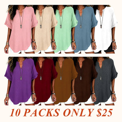 ⏰Final 3 hours 80% OFF🔥Women's Plain Short Sleeve Blouse, Casual Solid Color Top for Daily Wear, Ladies Clothes for All Seasons