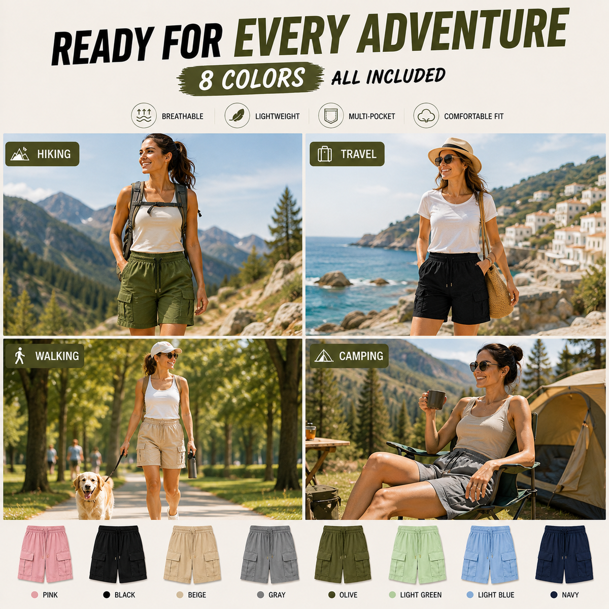 【LAST DAY SALE】Women's Lightweight Cargo Shorts with Multi-Pockets