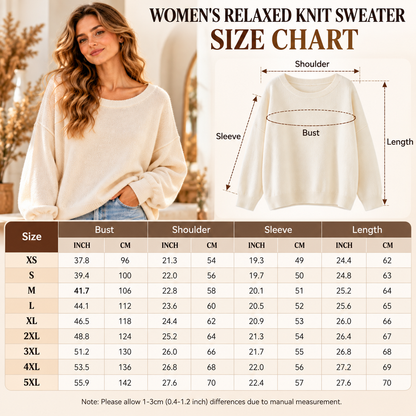 Women's Cozy Solid Color Crew Neck Relaxed Fit Knit Sweater