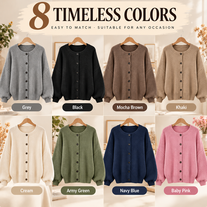 Women's Cozy Oversized Crew Neck Button Front Knit Cardigan Sweater
