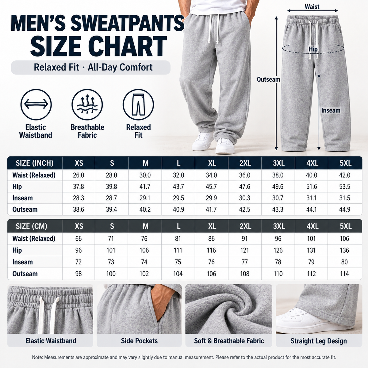 Men's Casual Relaxed Fit Drawstring Sweatpants with Elastic Waist