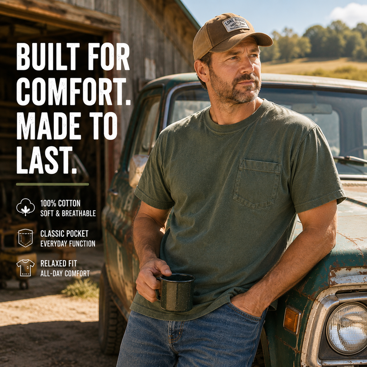 🔥Men's Heavyweight Cotton Pocket T-Shirt – Relaxed Fit Everyday Casual Tee | Big & Tall Available