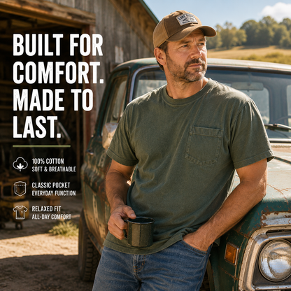 🔥Men's Heavyweight Cotton Pocket T-Shirt – Relaxed Fit Everyday Casual Tee | Big & Tall Available