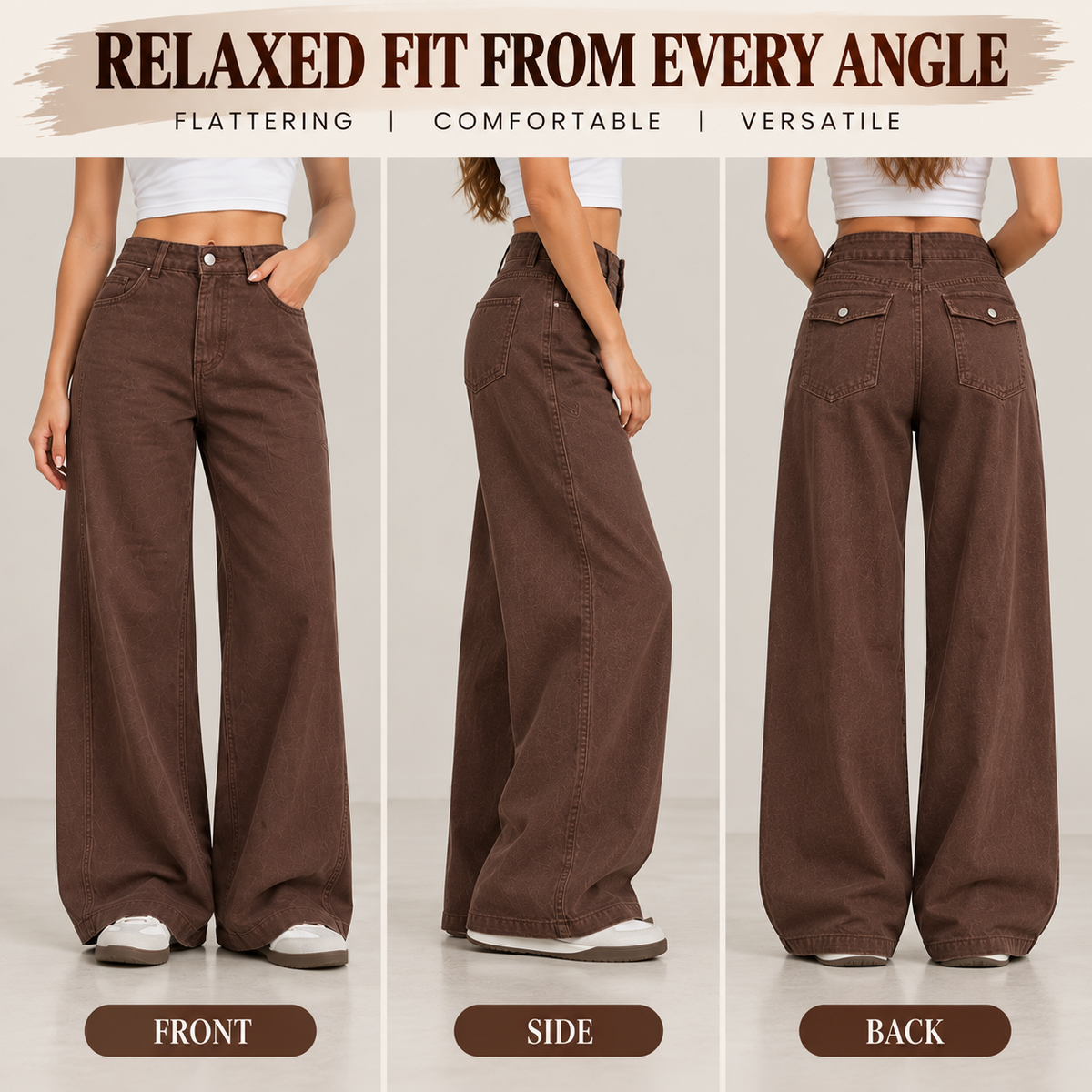 Women's Casual High Waisted Relaxed Fit Wide Leg Jeans with Pockets