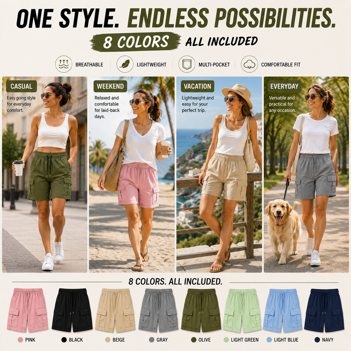 【LAST DAY SALE】Women's Lightweight Cargo Shorts with Multi-Pockets