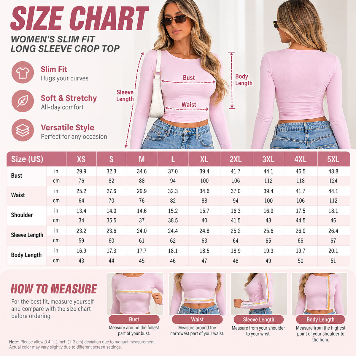 Women's Everyday Soft Stretch Long Sleeve Crew Neck Slim Fit Top