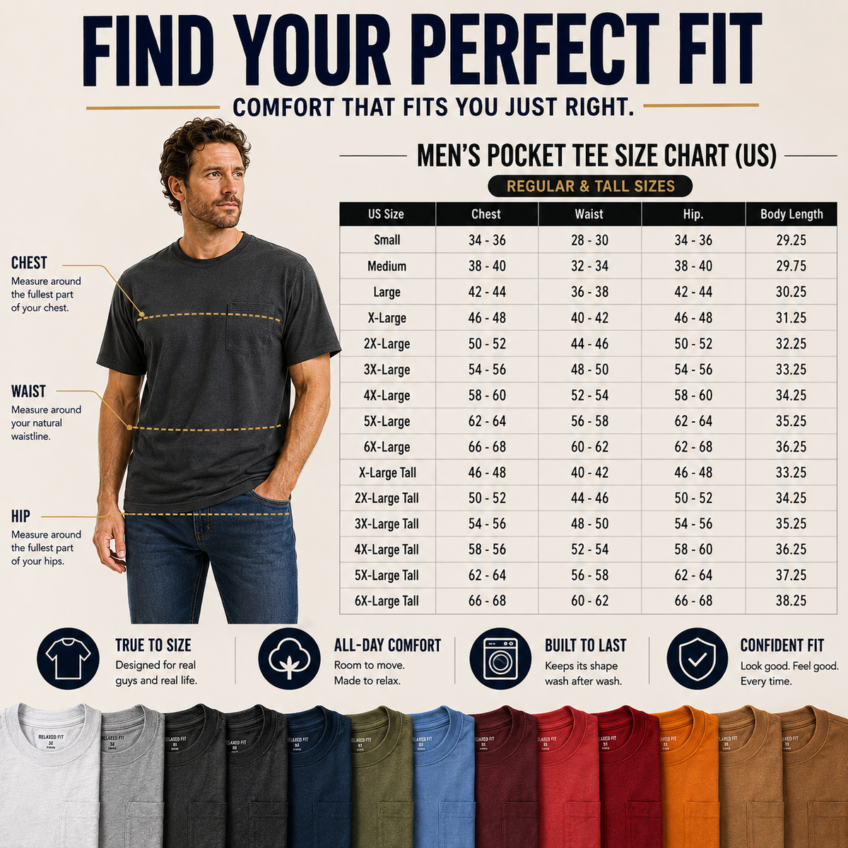 Men’s Heavyweight Cotton Pocket T-Shirt – Relaxed Fit Everyday Tee