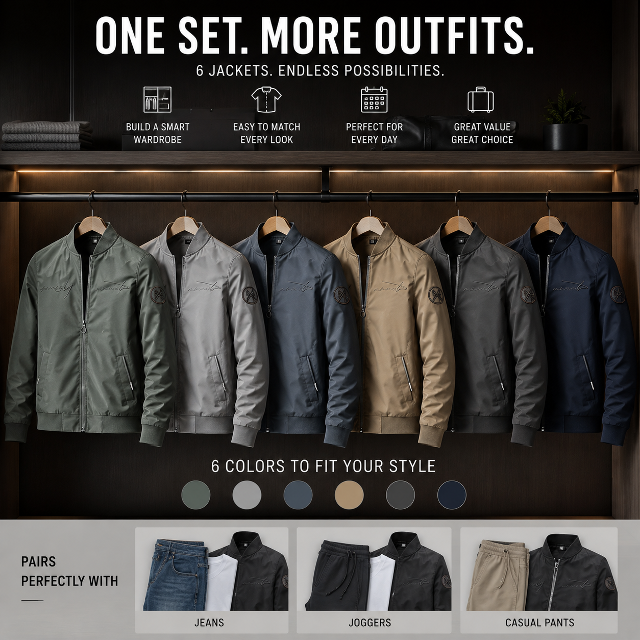 Men’s Casual Bomber Jacket – Lightweight Full-Zip Everyday Jacket with Pockets