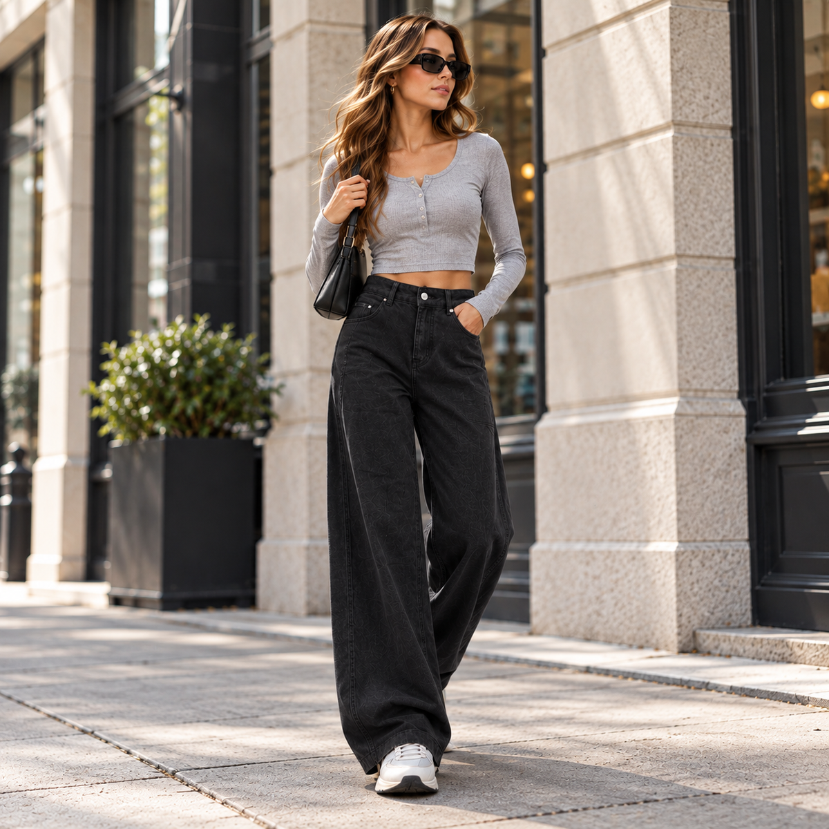Women's Casual High Waisted Relaxed Fit Wide Leg Jeans with Pockets