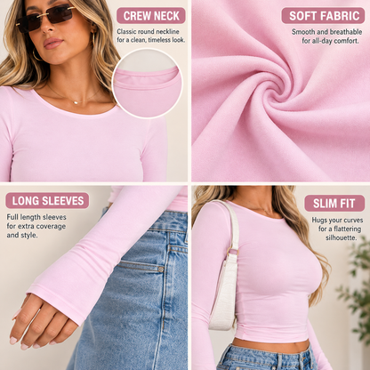 Women's Everyday Soft Stretch Long Sleeve Crew Neck Slim Fit Top