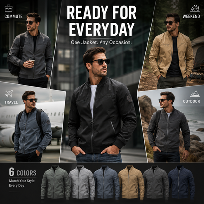 Men’s Casual Bomber Jacket – Lightweight Full-Zip Everyday Jacket with Pockets