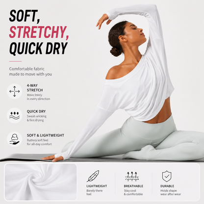 Women’s One Shoulder Long Sleeve Workout Top with Built-In Bra & Thumb Holes