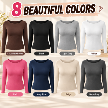 Women's Casual Long Sleeve Crew Neck Ribbed Waist Slim Fit Top