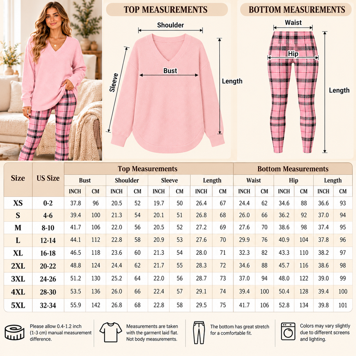 Women's Casual V-Neck Long Sleeve Relaxed Fit Tunic Top with Printed Leggings