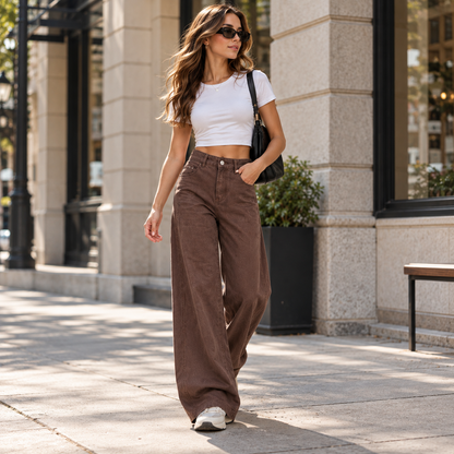 Women's Casual High Waisted Relaxed Fit Wide Leg Jeans with Pockets