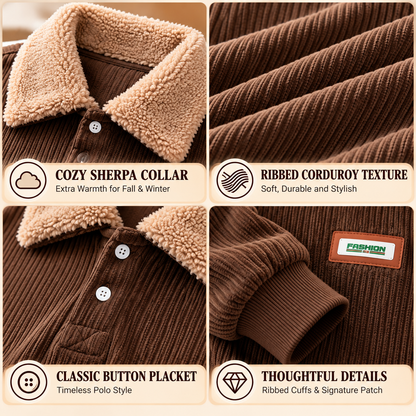 Unisex Vintage Corduroy Pullover Sweatshirt with Cozy Sherpa Collar