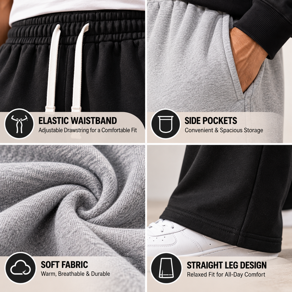 Men's Casual Relaxed Fit Drawstring Sweatpants with Elastic Waist