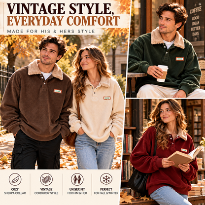 Unisex Vintage Corduroy Pullover Sweatshirt with Cozy Sherpa Collar