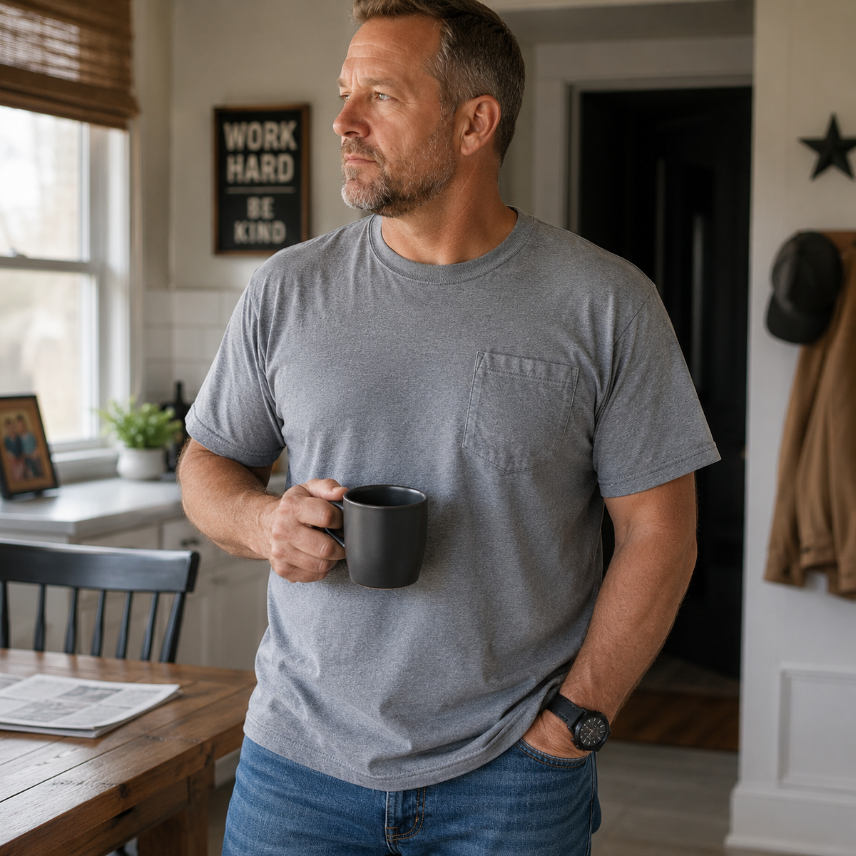🔥Men's Heavyweight Cotton Pocket T-Shirt – Relaxed Fit Everyday Casual Tee | Big & Tall Available
