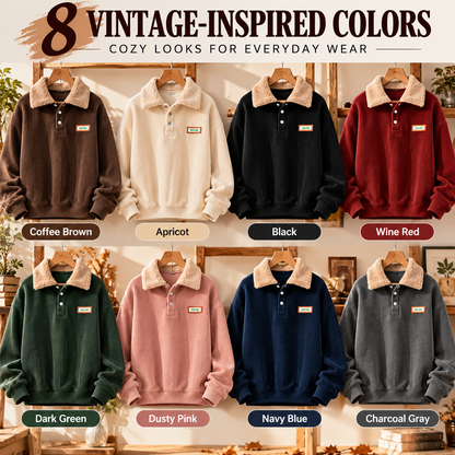 Unisex Vintage Corduroy Pullover Sweatshirt with Cozy Sherpa Collar