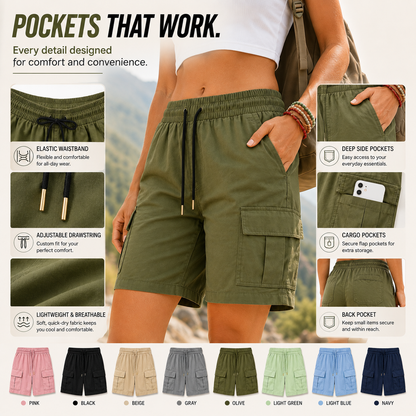 【LAST DAY SALE】Women's Lightweight Cargo Shorts with Multi-Pockets