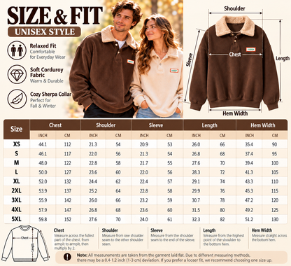 Unisex Vintage Corduroy Pullover Sweatshirt with Cozy Sherpa Collar