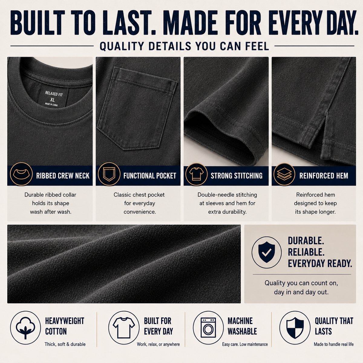 Men’s Heavyweight Cotton Pocket T-Shirt – Relaxed Fit Everyday Tee