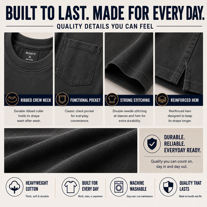 Men’s Heavyweight Cotton Pocket T-Shirt – Relaxed Fit Everyday Tee