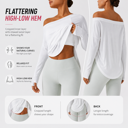 Women’s One Shoulder Long Sleeve Workout Top with Built-In Bra & Thumb Holes