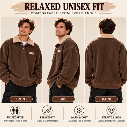 Unisex Vintage Corduroy Pullover Sweatshirt with Cozy Sherpa Collar