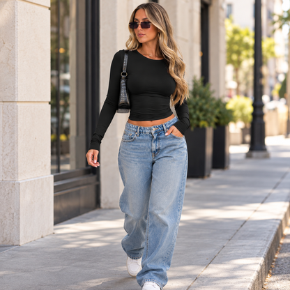 Women's Everyday Soft Stretch Long Sleeve Crew Neck Slim Fit Top