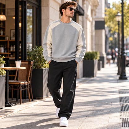 Men's Retro Color Block Crew Neck Relaxed Fit Pullover Sweatshirt