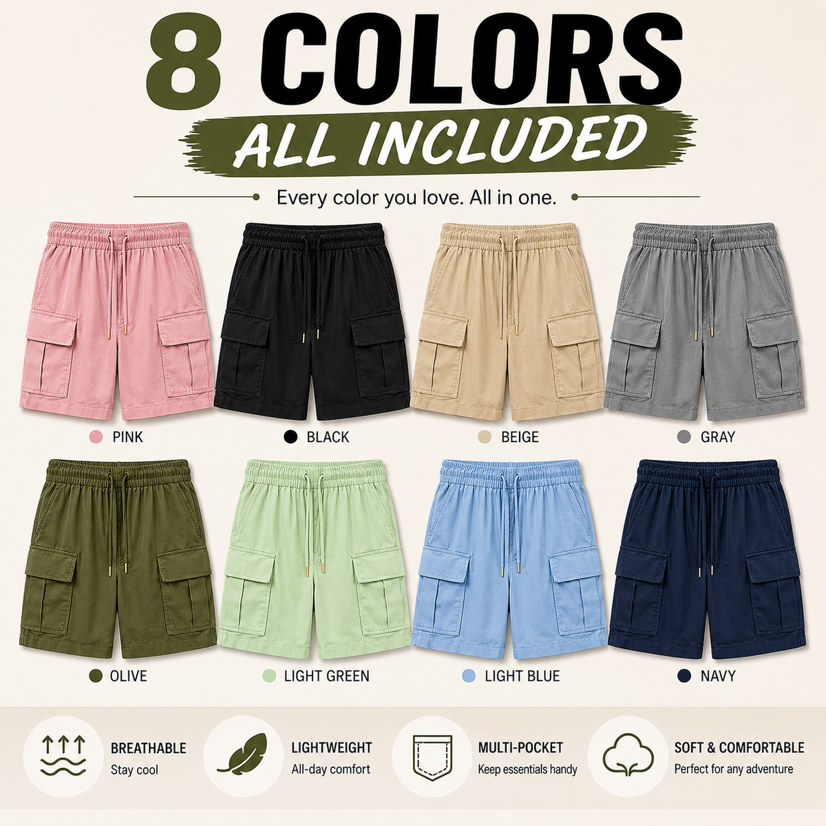 【LAST DAY SALE】Women's Lightweight Cargo Shorts with Multi-Pockets