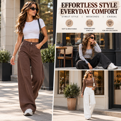 Women's Casual High Waisted Relaxed Fit Wide Leg Jeans with Pockets