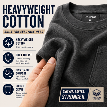 Men’s Heavyweight Cotton Pocket T-Shirt – Relaxed Fit Everyday Tee