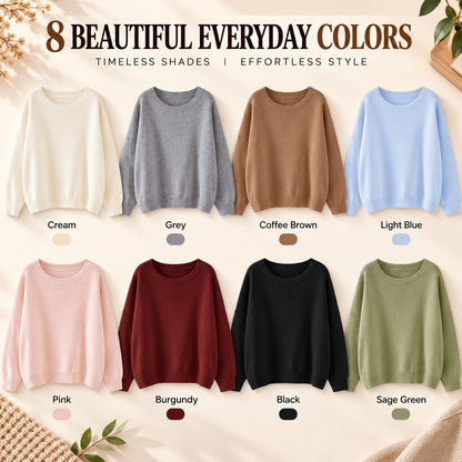 Women's Cozy Solid Color Crew Neck Relaxed Fit Knit Sweater
