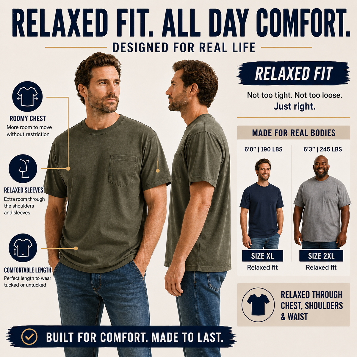 Men’s Heavyweight Cotton Pocket T-Shirt – Relaxed Fit Everyday Tee