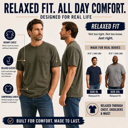 Men’s Heavyweight Cotton Pocket T-Shirt – Relaxed Fit Everyday Tee