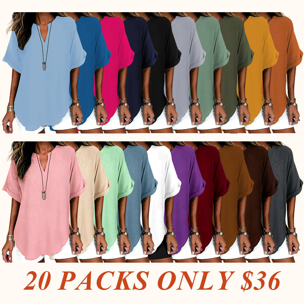 ⏰Final 3 hours 80% OFF🔥Women's Plain Short Sleeve Blouse, Casual Solid Color Top for Daily Wear, Ladies Clothes for All Seasons